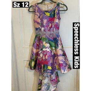 Speechless Kids Hi Lo Purple and Pink Floral Dress w/ Rhinestone waist